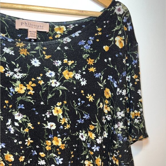 Philosophy Black Floral Ruffle Sleeve Boat Neck Blouse Women’s Size 2X - Picture 2 of 8
